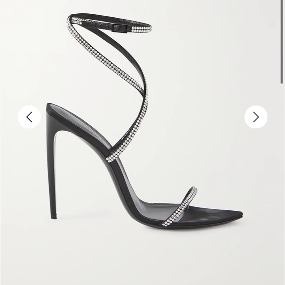 WORN ONCE Saint Laurent Crystal-embellished glossed-leather and silk sandals - Picture 2 of 4